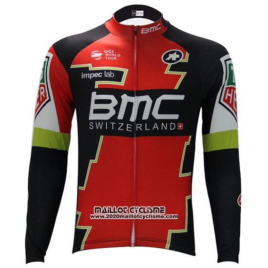 2017 Maillot Ciclismo BMC Rouge et Vert Manches Longues et Cuissard